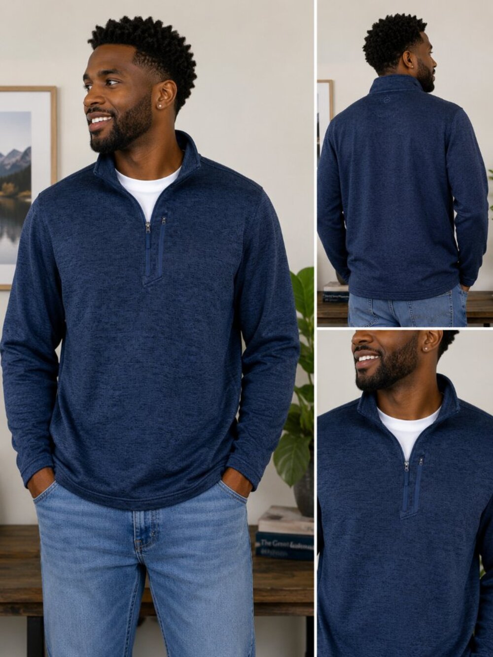 Magellan Outdoors Men's 3XL Quarter Zip Pullover Classic Fit Long Sleeve Navy